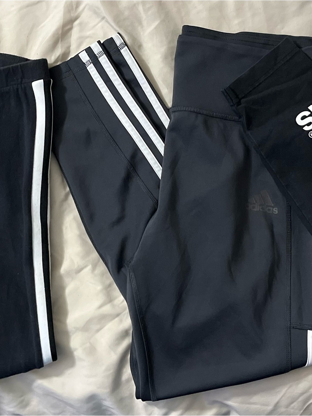 3 Pair of Adidas Black Athletic Leggings with White Stripes